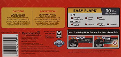 Hefty Easy Flaps Multipurpose Large Trash Bags, Unscented, 30 Gallon, 40 Count