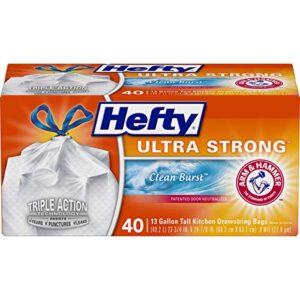 hefty ultra strong tall kitchen trash bags, clean burst scent, 13 gallon, 40 count