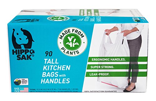 Plant Based - Hippo Sak Tall Kitchen Bags with Handles, 13 Gallon (90 Count)