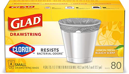 GLAD Small Kitchen Trash Bags, - 4 Gallon Trash Bag for Kitchen, Lemon Fresh Bleach Scent, Odor Eliminator, Leak Protection, 80 Count