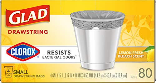 GLAD Small Kitchen Trash Bags, - 4 Gallon Trash Bag for Kitchen, Lemon Fresh Bleach Scent, Odor Eliminator, Leak Protection, 80 Count