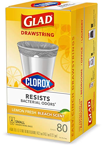 GLAD Small Kitchen Trash Bags, - 4 Gallon Trash Bag for Kitchen, Lemon Fresh Bleach Scent, Odor Eliminator, Leak Protection, 80 Count