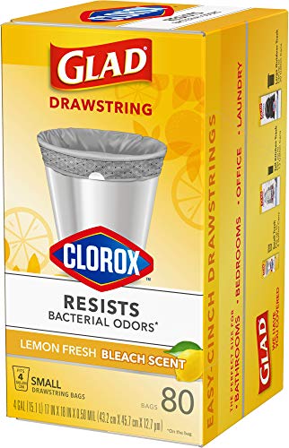 GLAD Small Kitchen Trash Bags, - 4 Gallon Trash Bag for Kitchen, Lemon Fresh Bleach Scent, Odor Eliminator, Leak Protection, 80 Count