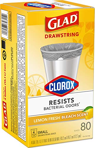 GLAD Small Kitchen Trash Bags, - 4 Gallon Trash Bag for Kitchen, Lemon Fresh Bleach Scent, Odor Eliminator, Leak Protection, 80 Count