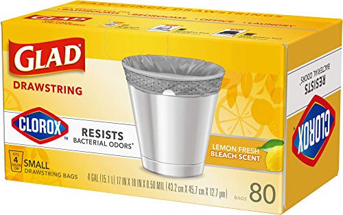 GLAD Small Kitchen Trash Bags, - 4 Gallon Trash Bag for Kitchen, Lemon Fresh Bleach Scent, Odor Eliminator, Leak Protection, 80 Count