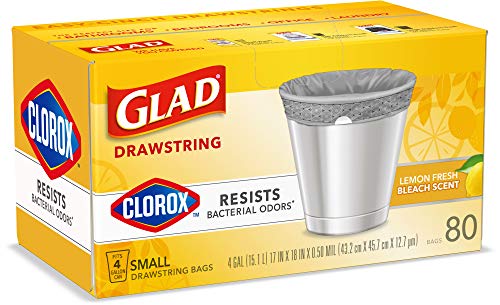 GLAD Small Kitchen Trash Bags, - 4 Gallon Trash Bag for Kitchen, Lemon Fresh Bleach Scent, Odor Eliminator, Leak Protection, 80 Count