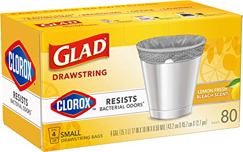 GLAD Small Kitchen Trash Bags, - 4 Gallon Trash Bag for Kitchen, Lemon Fresh Bleach Scent, Odor Eliminator, Leak Protection, 80 Count