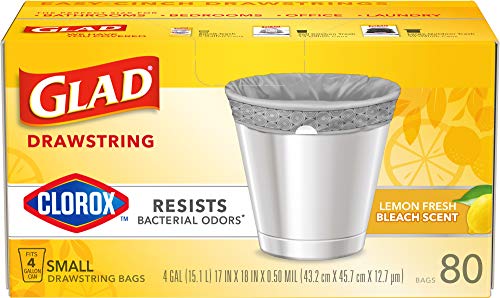 GLAD Small Kitchen Trash Bags, - 4 Gallon Trash Bag for Kitchen, Lemon Fresh Bleach Scent, Odor Eliminator, Leak Protection, 80 Count