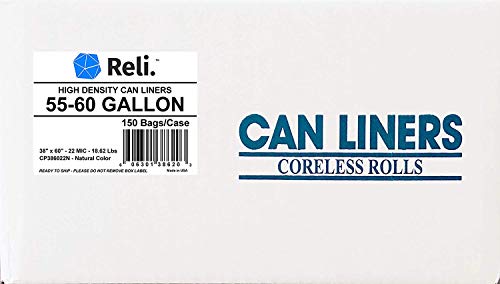 Reli. SuperValue 55 Gallon Trash Bags (150 Count Bulk), Made in USA - Clear Trash Bags Heavy Duty 55 Gallon - 60 Gallon - 55 Gal Garbage Bag