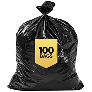 55-60 gallon trash bags, (value pack 100 bags w/ties) large black trash bags, extra large trash can liners.