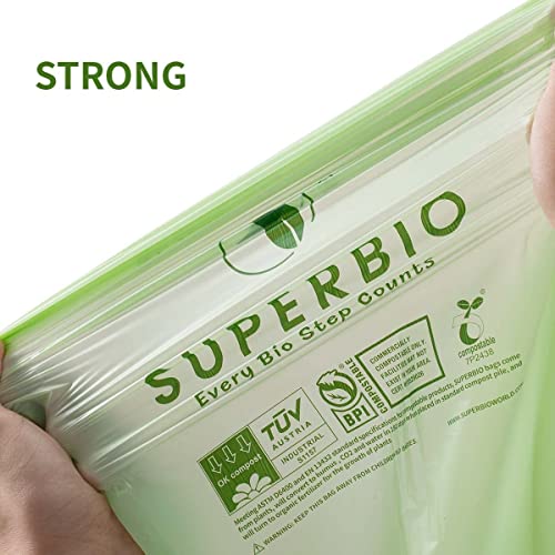 SUPERBIO 13 Gallon Compostable Handle Tie Tall Kitchen Garbage Bags, Heavy Duty Food Scrap Trash Bags Certified by BPI Meeting ASTM D6400 Standards, Eco-Friendly and Convenient, 30 Count