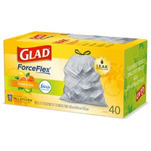 GLAD ForceFlex Tall Drawstring Trash Bags, 13 Gallon Grey Trash Bags for Tall Kitchen Trash Can, Citrus & Zest with Febreze Freshness to Eliminate Odors, 40 Count - Packaging May Vary