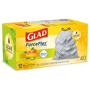 GLAD ForceFlex Tall Drawstring Trash Bags, 13 Gallon Grey Trash Bags for Tall Kitchen Trash Can, Citrus & Zest with Febreze Freshness to Eliminate Odors, 40 Count - Packaging May Vary