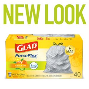 GLAD ForceFlex Tall Drawstring Trash Bags, 13 Gallon Grey Trash Bags for Tall Kitchen Trash Can, Citrus & Zest with Febreze Freshness to Eliminate Odors, 40 Count - Packaging May Vary