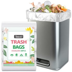 8 gallon 50 counts strong trash bags garbage bags by teivio, bathroom trash can bin liners, plastic bags for home office kitchen, clear