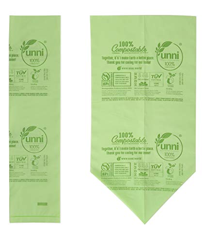 UNNI 100% Compostable Bags, 13 Gallon, 49.2 Liter, 50 Count, Heavy Duty 0.85 Mil, Tall Kitchen Food Scrap Waste Bags, ASTM D6400, EN 13432, US BPI and Europe OK Compost Home Certified, San Francisco