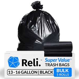 reli. 13 gallon trash bags, black (250 count) tall kitchen garbage bags 13 gallon – 16 gallon, black trash can liners