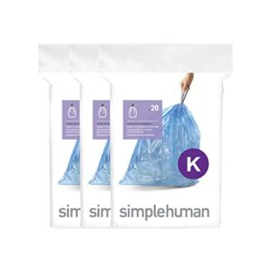 simplehuman code k custom fit drawstring trash bags in dispenser packs, 60 count, 35-45 liter / 9.2-12 gallon, blue