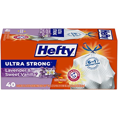 Hefty Ultra Strong Tall Kitchen Trash Bags, Lavender & Sweet Vanilla Scent, 13 Gallon, 40 Count