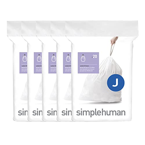 simplehuman Code J Custom Fit Drawstring Trash Bags in Dispenser Packs, 100 Count, 30-45 Liter / 8-12 Gallon, White