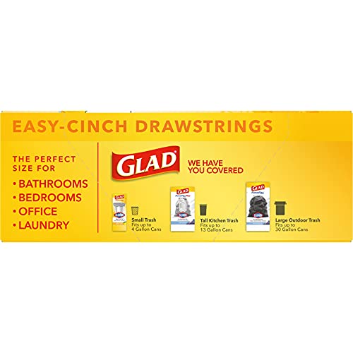 Glad Small Drawstring Trash Bags with Clorox, 4 Gallon Grey Trash Bags, Lemon Fresh Bleach Scent, 34 Count (Package May Vary)