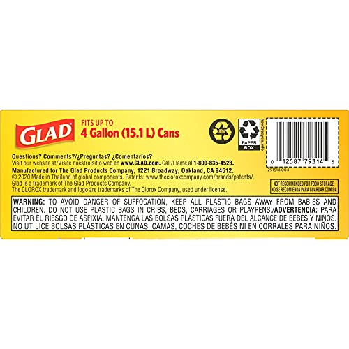 Glad Small Drawstring Trash Bags with Clorox, 4 Gallon Grey Trash Bags, Lemon Fresh Bleach Scent, 34 Count (Package May Vary)