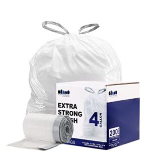 plasticplace w4dswh 4 gallon white drawstring bags, 200 count (pack of 1)