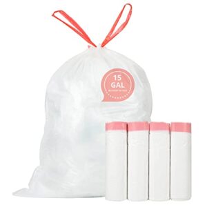 glasho 15 gallon plastic drawstring trash bags 80 count white leak proof garbage bags for tall kitchen home office outdoor