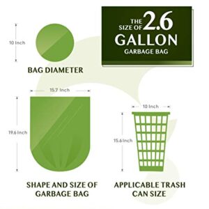Small Trash Bags - FORID 2.6 Gallon Compostable Garbage Bags 150 Count Mini Strong Trash Can Liners 10 Liter Unscented Wastebasket Bags for Kitchen Bathroom Home Office (5Rolls/Green)