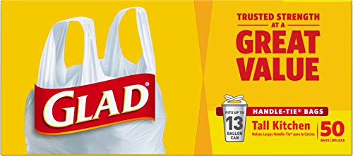 GLAD Tall Kitchen Trash Bags, 13 Gallon Handle Tie Trash Big for Kitchen, Unscented, 50 Count (Pack of 4)