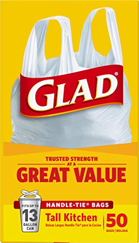 GLAD Tall Kitchen Trash Bags, 13 Gallon Handle Tie Trash Big for Kitchen, Unscented, 50 Count (Pack of 4)