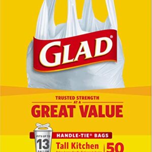 GLAD Tall Kitchen Trash Bags, 13 Gallon Handle Tie Trash Big for Kitchen, Unscented, 50 Count (Pack of 4)