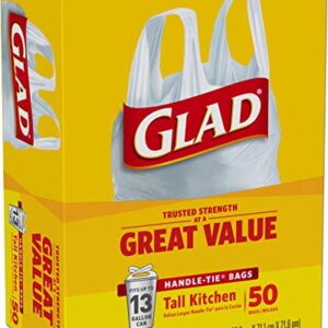 GLAD Tall Kitchen Trash Bags, 13 Gallon Handle Tie Trash Big for Kitchen, Unscented, 50 Count (Pack of 4)