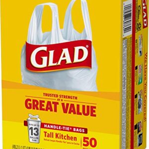 GLAD Tall Kitchen Trash Bags, 13 Gallon Handle Tie Trash Big for Kitchen, Unscented, 50 Count (Pack of 4)