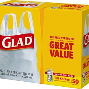 GLAD Tall Kitchen Trash Bags, 13 Gallon Handle Tie Trash Big for Kitchen, Unscented, 50 Count (Pack of 4)