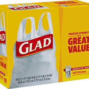 GLAD Tall Kitchen Trash Bags, 13 Gallon Handle Tie Trash Big for Kitchen, Unscented, 50 Count (Pack of 4)