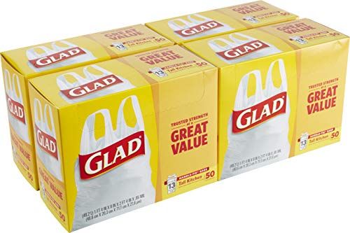 GLAD Tall Kitchen Trash Bags, 13 Gallon Handle Tie Trash Big for Kitchen, Unscented, 50 Count (Pack of 4)