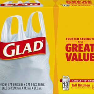 GLAD Tall Kitchen Trash Bags, 13 Gallon Handle Tie Trash Big for Kitchen, Unscented, 50 Count (Pack of 4)