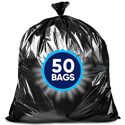 Tasker 55 Gallon Trash Bags, (Huge 50 Bags w/Ties) Extra Large Trash Bags 55 Gallon, Lawn and Leaf Bags, Extra Large Trash Can Liners, 60 Gallon Trash Bags, 50 Gallon Trash Bags, 55 Gal Trash Bags.