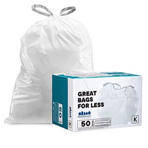 plasticplace custom fit trash bags │ simplehuman (x) code k compatible (50 count) │ white drawstring garbage liners 10 gallon / 38 liter │ 24.4″ x 28″