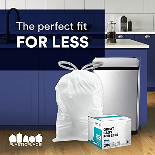 Plasticplace Custom Fit Trash Bags │ simplehuman (x) Code K Compatible (50 Count) │ White Drawstring Garbage Liners 10 Gallon / 38 Liter │ 24.4" x 28"