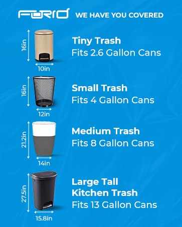 FORID Medium Kitchen Trash Bags - 8 gallon Black Garbage Bags 220 Count Durable Plastic Wastebasket Bags Unscented Trash Bin Liners 5 Roll for Bathroom Home Office 30 Liter Trash Can