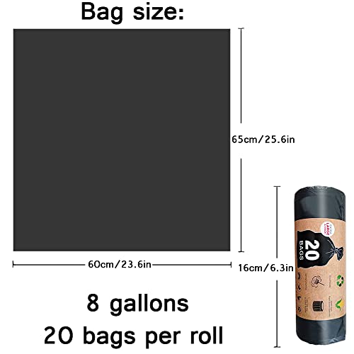 8 Gallon Biodegradable Trash Bags, 20 Count Garbage Bags 8 gallon, Compostable Medium Black Trash Bags , Unscented Leak Proof Bags for Office, Home, Bedroom, Car, Kitchen…