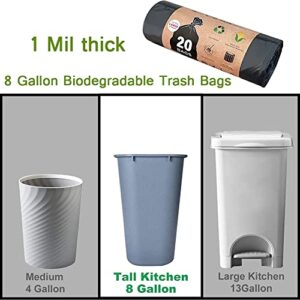 8 Gallon Biodegradable Trash Bags, 20 Count Garbage Bags 8 gallon, Compostable Medium Black Trash Bags , Unscented Leak Proof Bags for Office, Home, Bedroom, Car, Kitchen…