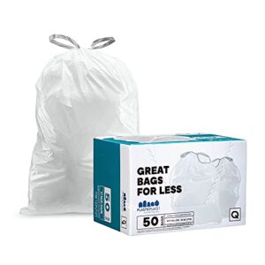 plasticplace custom fit trash bags, simplehuman (x) code q compatible (50 count), white drawstring garbage liners 13-17 gallon / 40-65 liter, 25.25″ x 32.75″