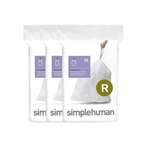 simplehuman code r custom fit drawstring trash bags in dispenser packs, 60 count, 10 liter / 2.6 gallon, white