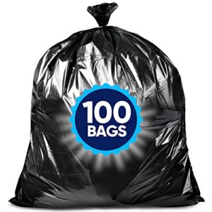 55-60 gallon trash bags, (value pack 100 bags w/ties) large black outdoor trash bags, extra large trash can liners, 60 gal, 55gal, 50 gallon trash can liner capacity
