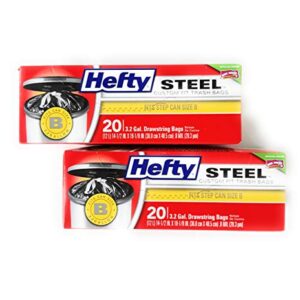 Hefty Steel Trash Bags 3.2 Gallon Drawstring Bags, Custom Fit for Steel Step Can Size B (1.32 Gallon/5 Liter Round & Oval and 3 Gallon/12 Liter Round & Oval), 2 Boxes of 20 Bags - 40 Bags Total