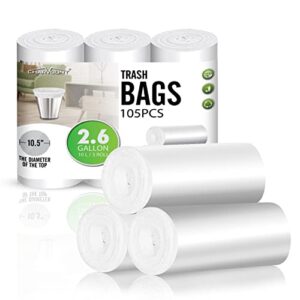 Charmount Small Trash Bags - Bathroom Trash Bags- Garbage Bags for Kitchen, Office, Bedroom, 2.6 Gallon Trash Can Liners, Unscented,105 Counts (White)