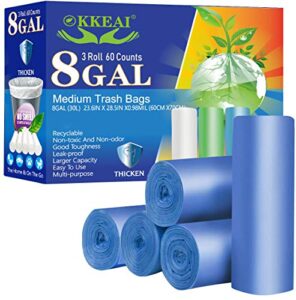 okkeai 8 gallon kitchen trash bags biodegradable garbage bags thicker 0.98 mil recycling bags medium wastebasket liners for home office, lawn,bathroom,60 count (fits 7-10 gallon bins)